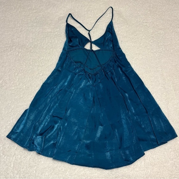 Free People Women Blue Good Catch Mini Slip Dress Satin Cut Out - Picture 7 of 11
